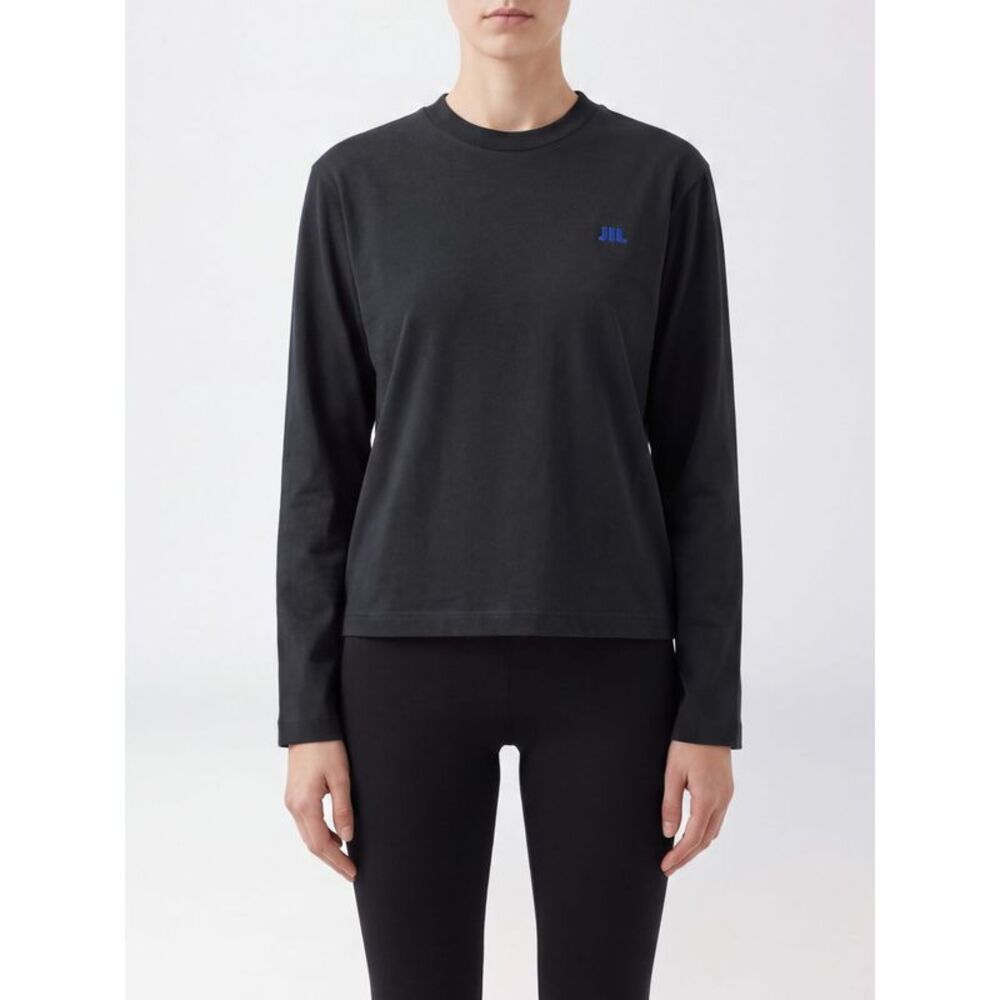 Jil Sander Women Jil Sander Long-Sleeved Cotton T-Shirt With Contrast Logo